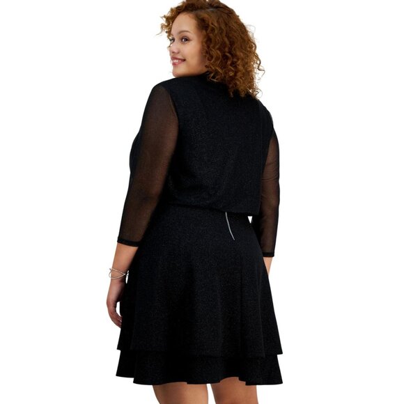 NWT City Studios Womens Trendy Plus Size Glitter Open-Front Shrug Black 3X - Picture 2 of 7